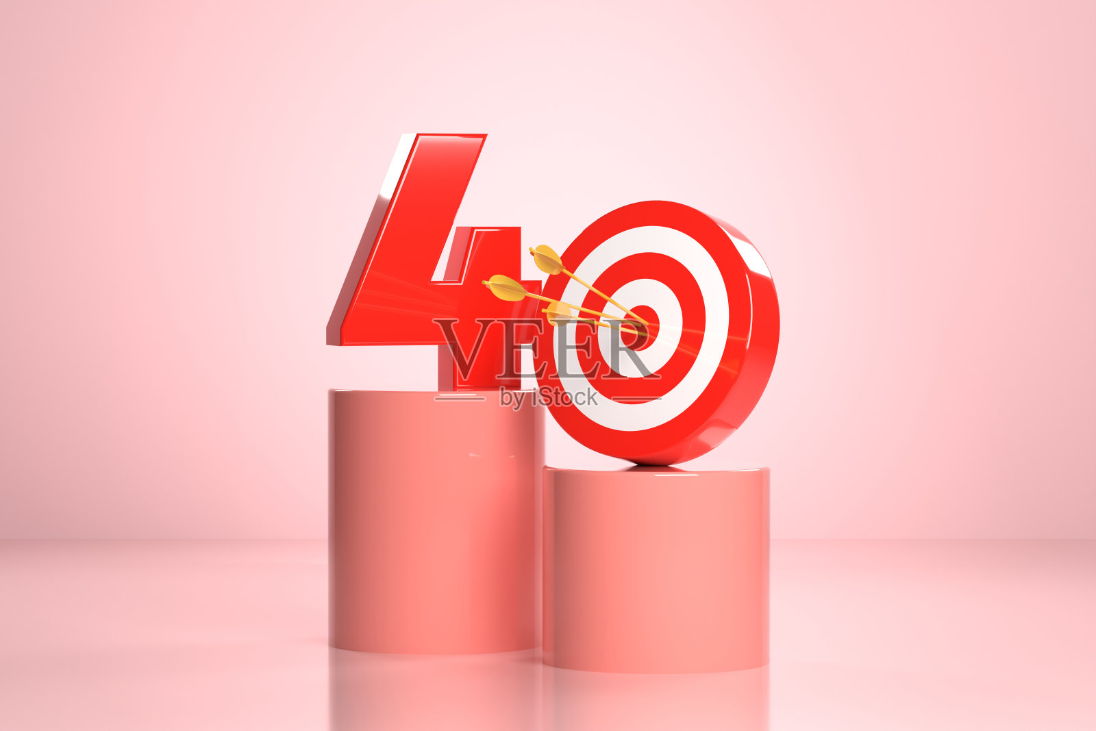 粉色讲台上的数字4和靶心目标照片摄影图片
