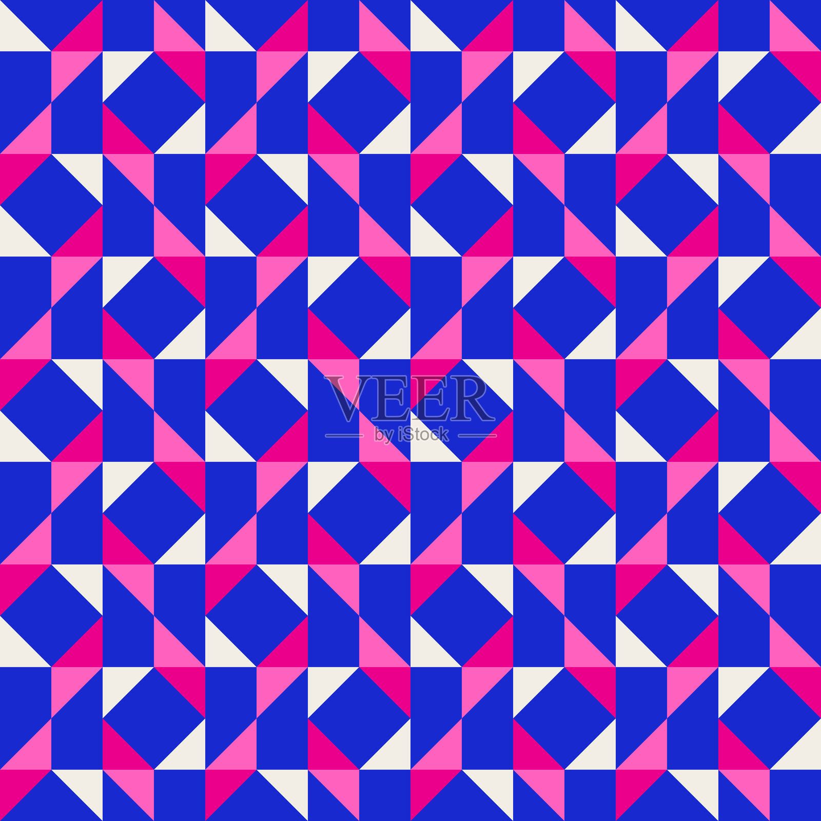 抽象几何拼布无缝矢量图案,拼接背景。粉红色、紫红色、钴蓝色插画图片素材