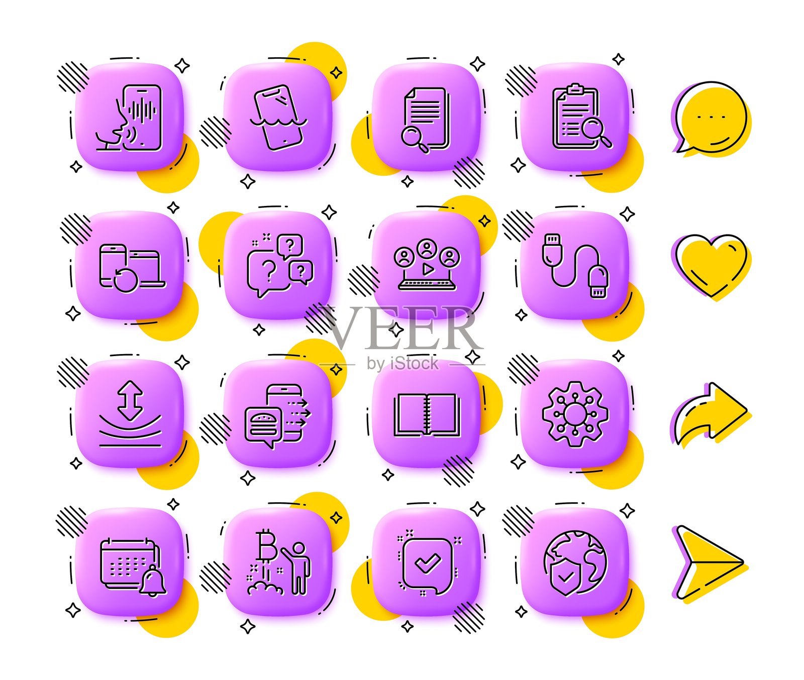 搜索分析、搜索文件和书本线条图标。适用于网页应用和打印。应用程序3D按钮图标。矢量图。插画图片素材