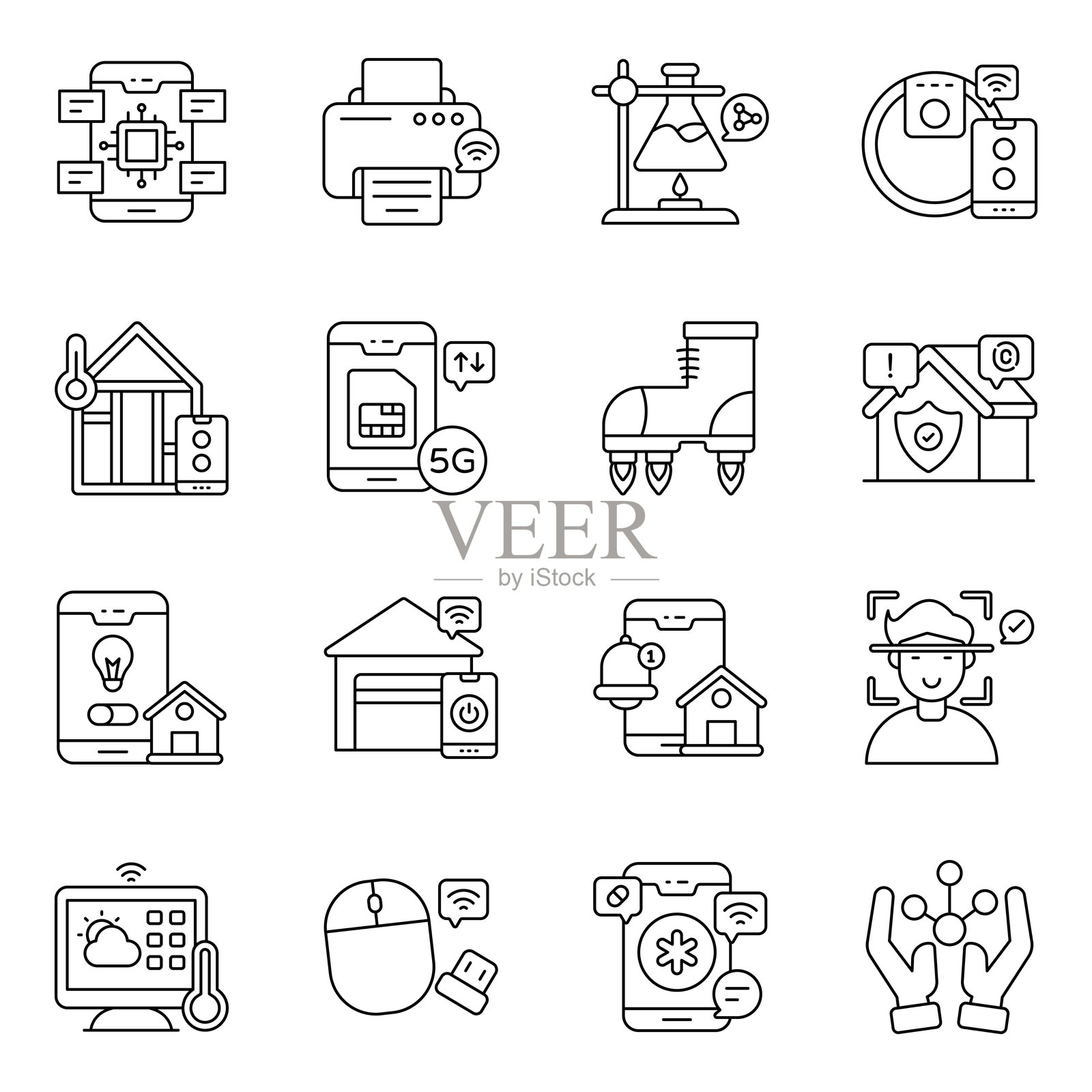 科学与物联网线性图标集插画图片素材