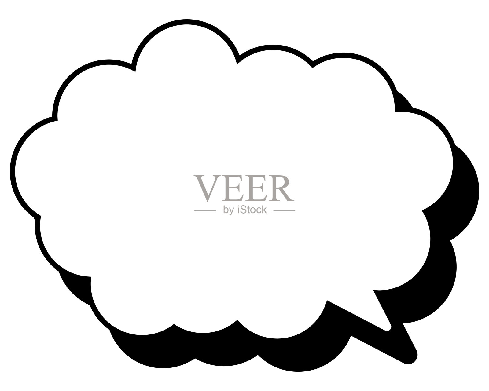 一个简单的黑白对话气泡,带有阴影和圆润的云朵形状插画图片素材