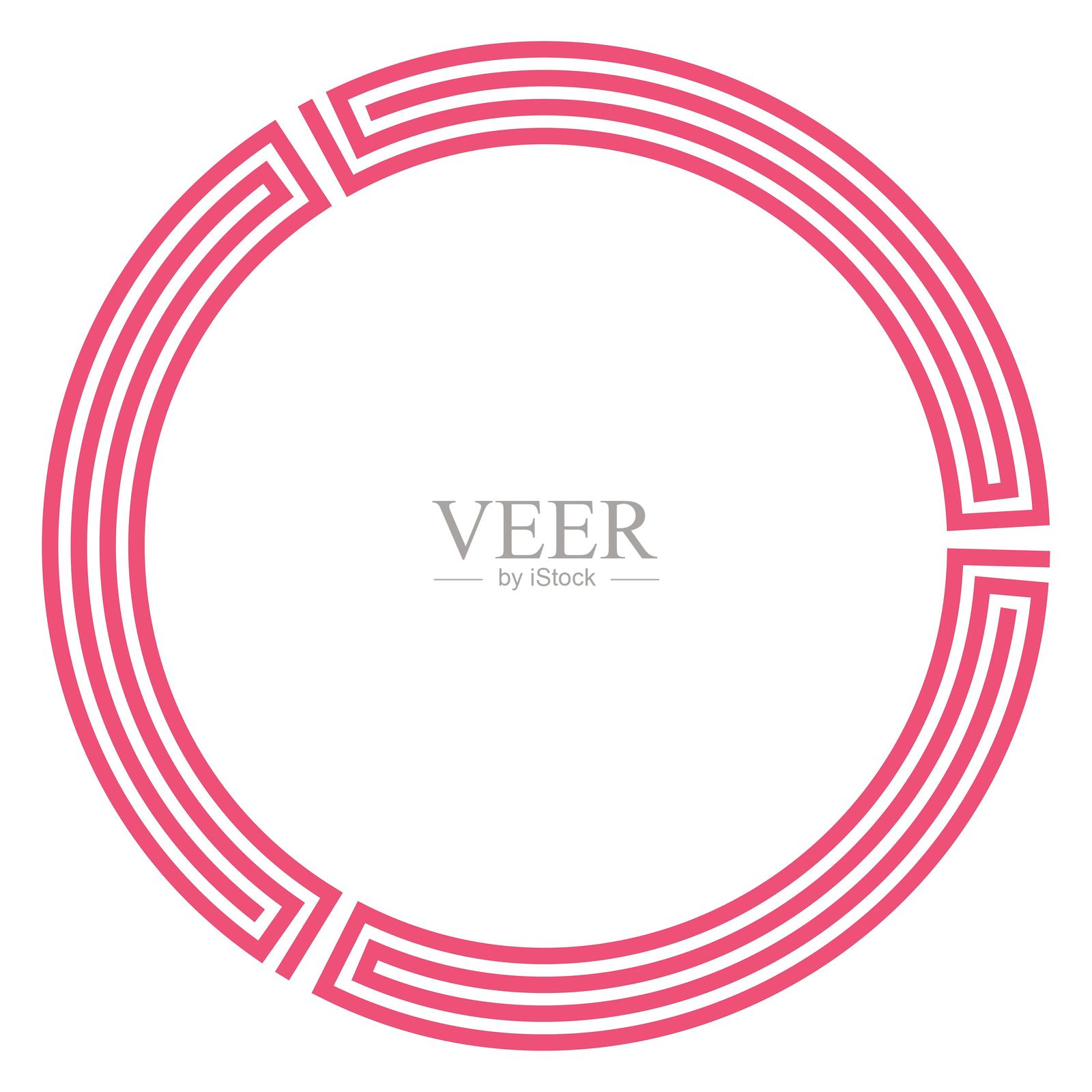 希腊式回纹装饰。圆形矢量轮廓框架,用于徽标、印章、印刷或雕刻。可编辑的计数线。插画图片素材