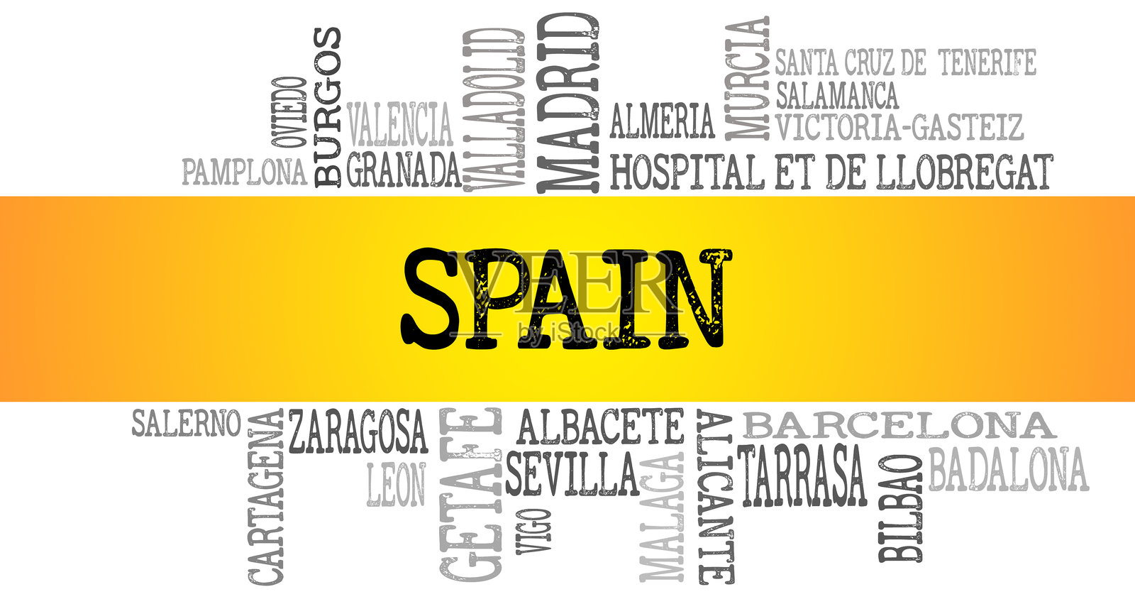 创意图形以词云风格描绘西班牙及其城市插画图片素材