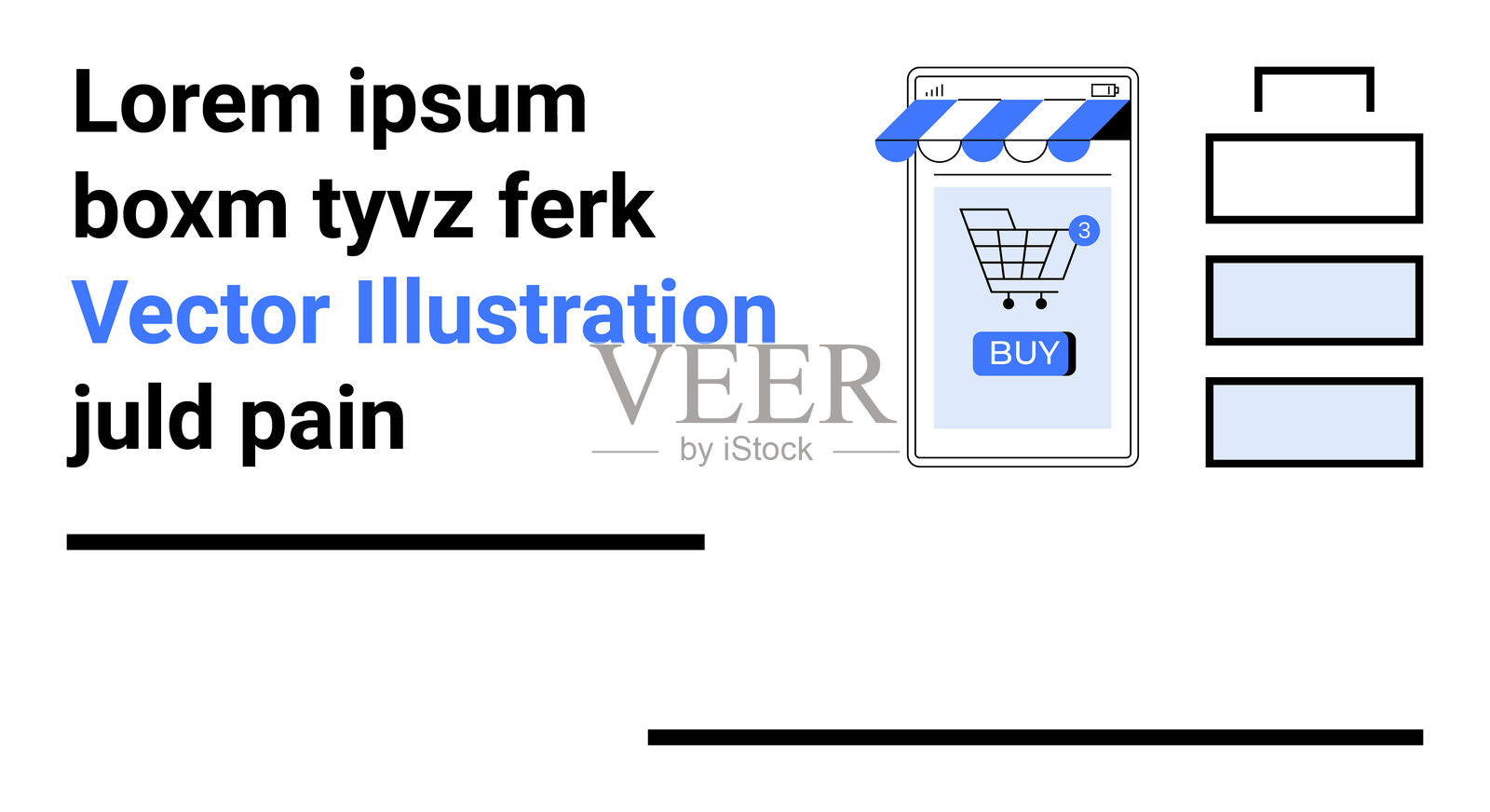 移动购物应用程序,带购物车图标和蓝色购买按钮,适用于电子商务和用户体验设计插画图片素材