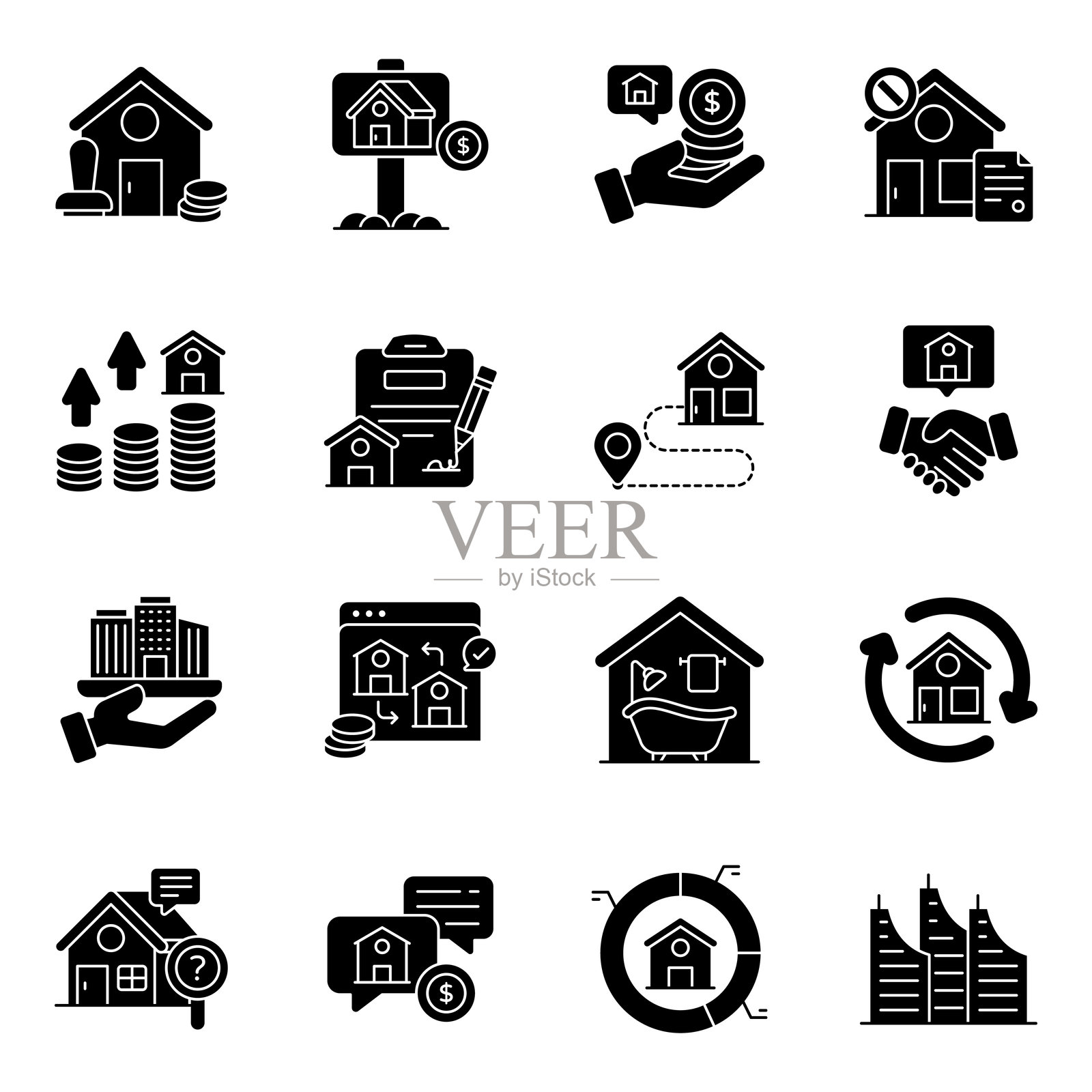 房地产和建筑物实心图标集插画图片素材