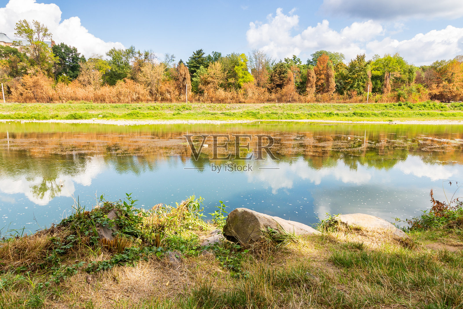秋天的乌日河,阳光明媚。照片摄影图片
