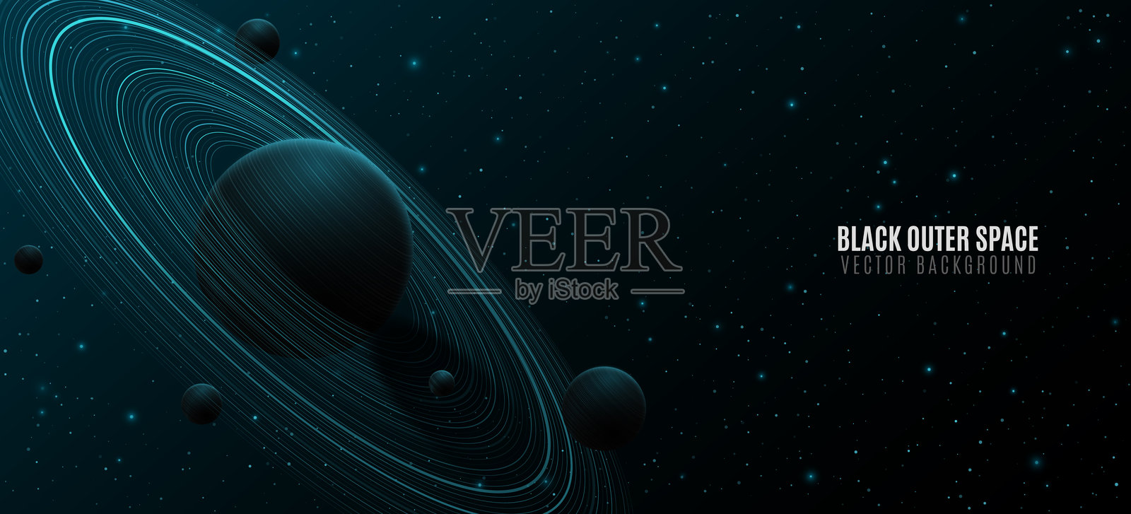 宇宙科学背景。抽象的土星及其环和其他行星。闪耀的星空。科学会议的展示背景。矢量图。插画图片素材