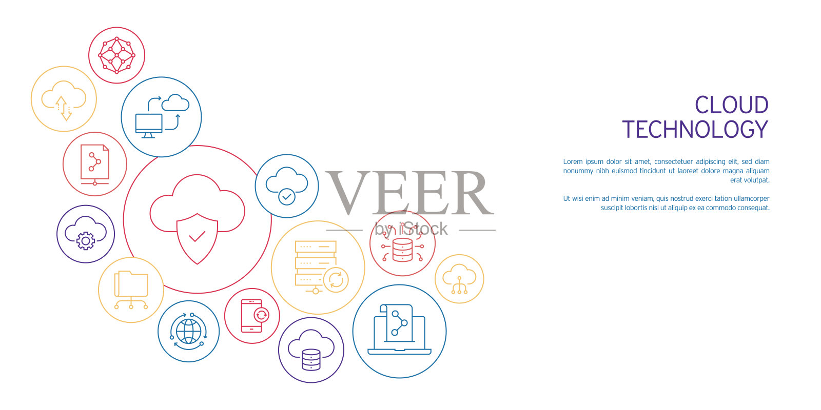 与云计算相关的矢量插图。信息、网络、计算机、服务器、连接、互联网、存储插画图片素材