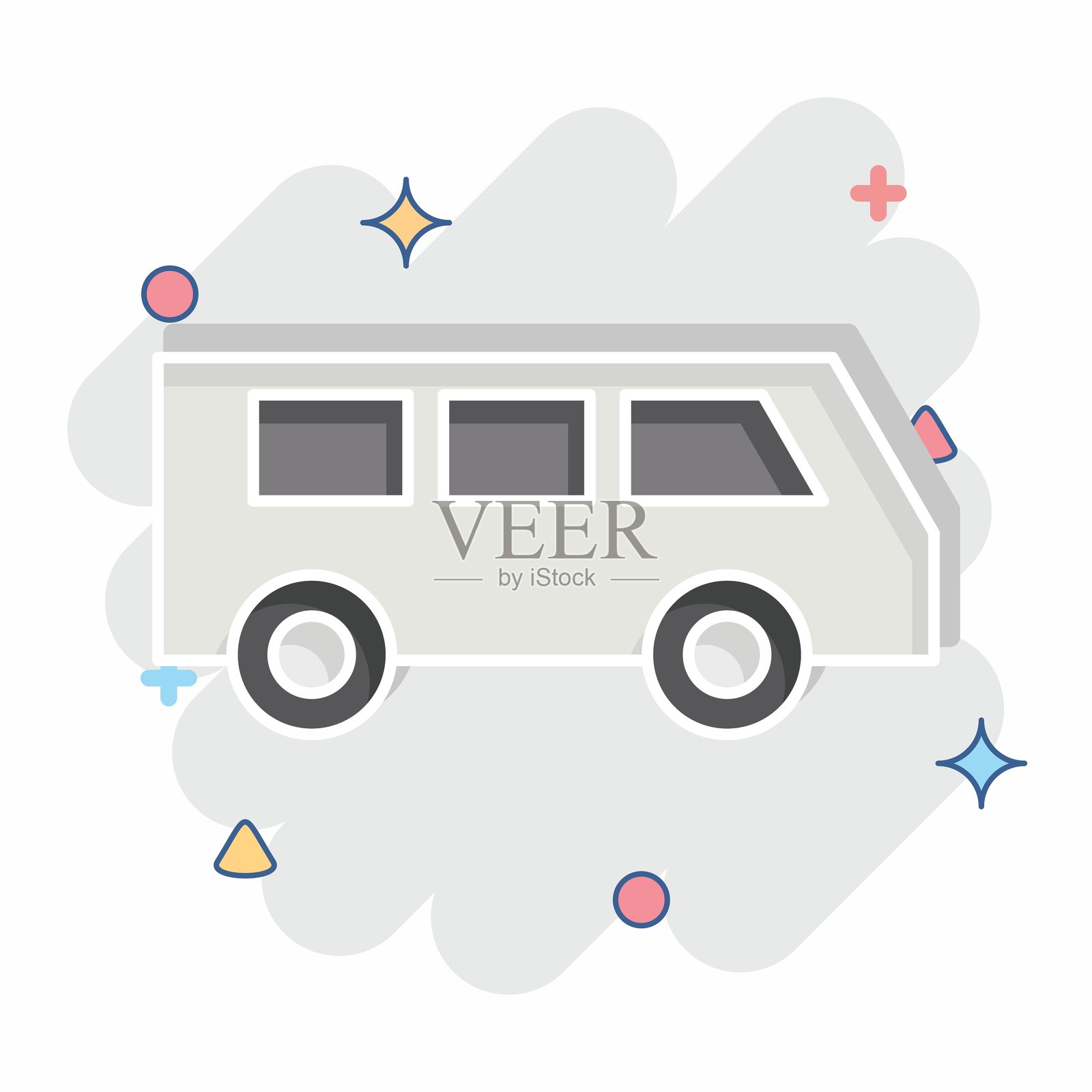 迷你巴士图标,交通符号,漫画风格,可编辑设计插画图片素材