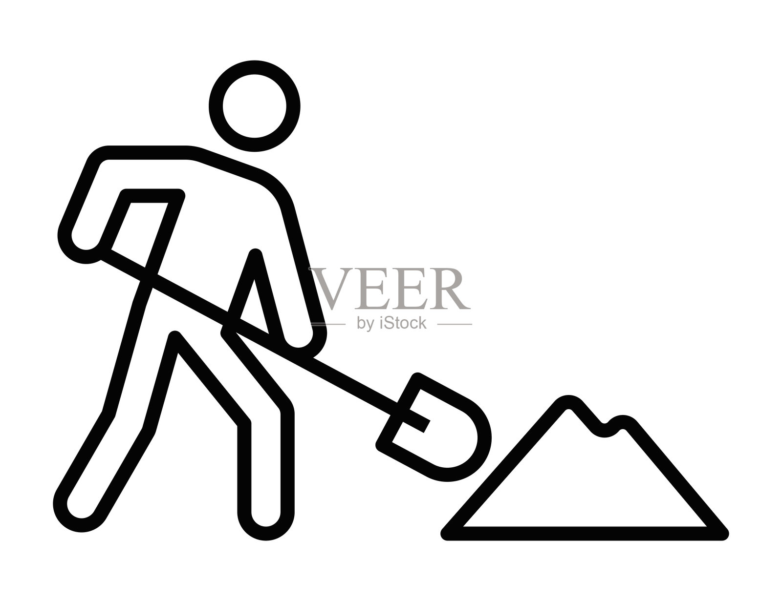 手持铲子的建筑工人矢量插图。可编辑的线条。插画图片素材