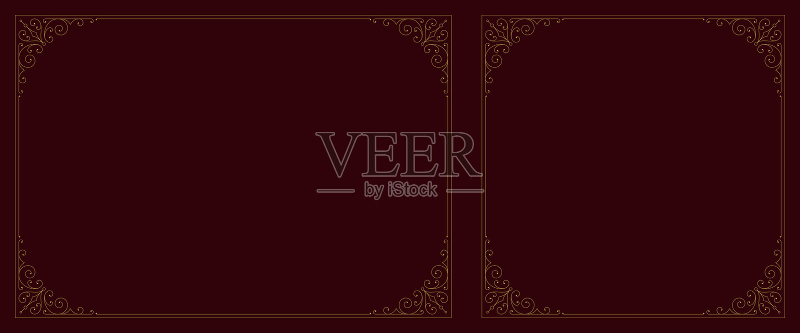 优质金色复古漩涡花卉华丽边框角落组合矢量插图插画图片素材