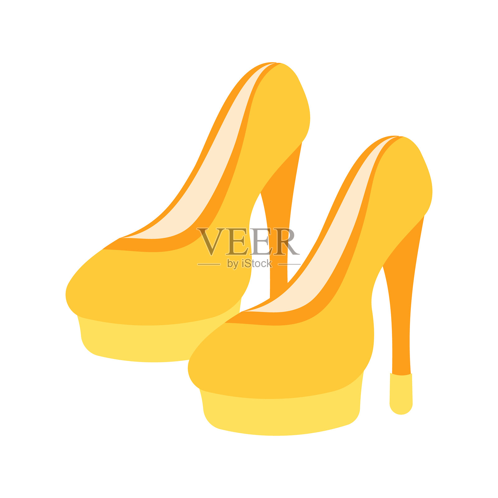一双优雅的黄色高跟厚底鞋插画图片素材