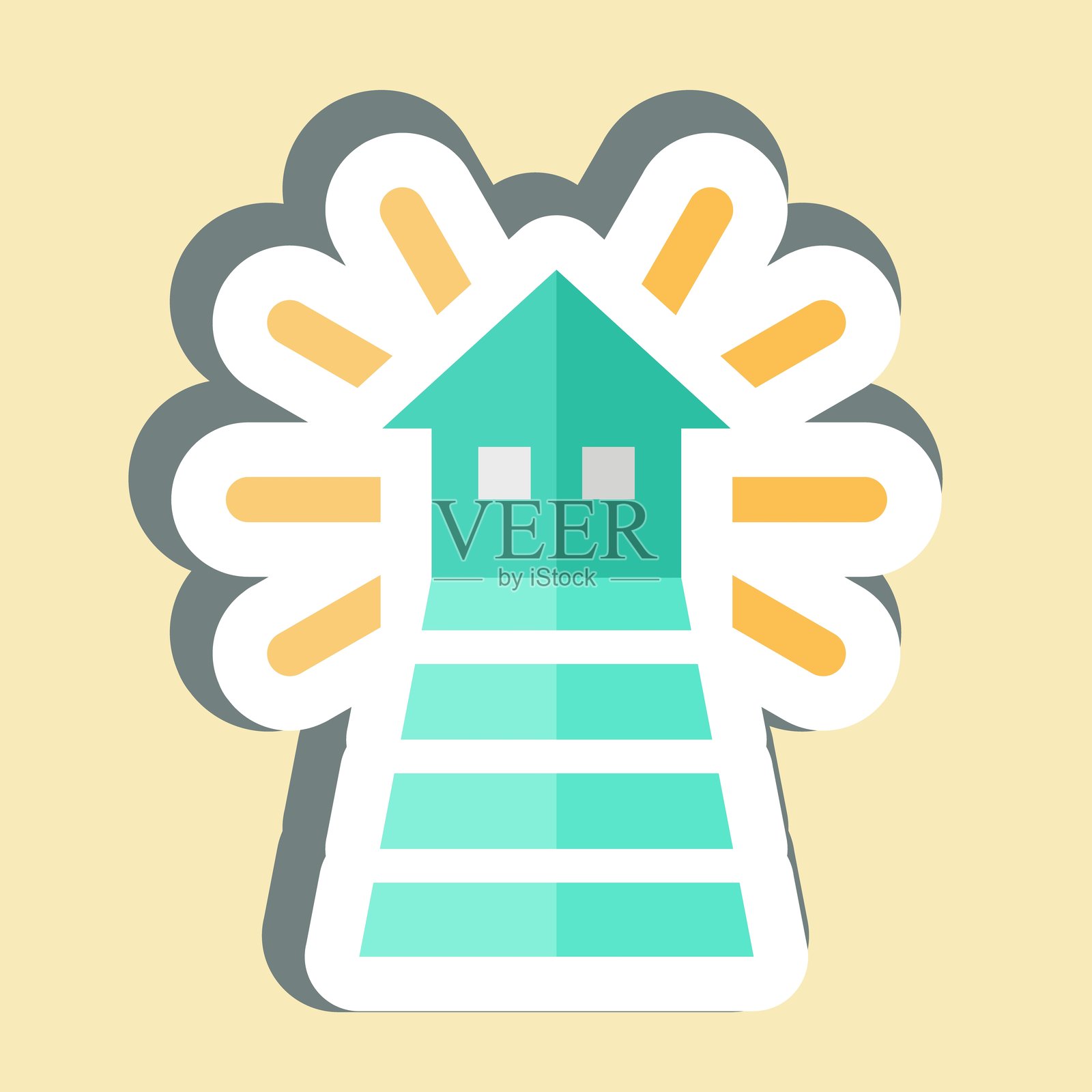 灯塔贴纸。与光的象征相关。设计可编辑。插画图片素材