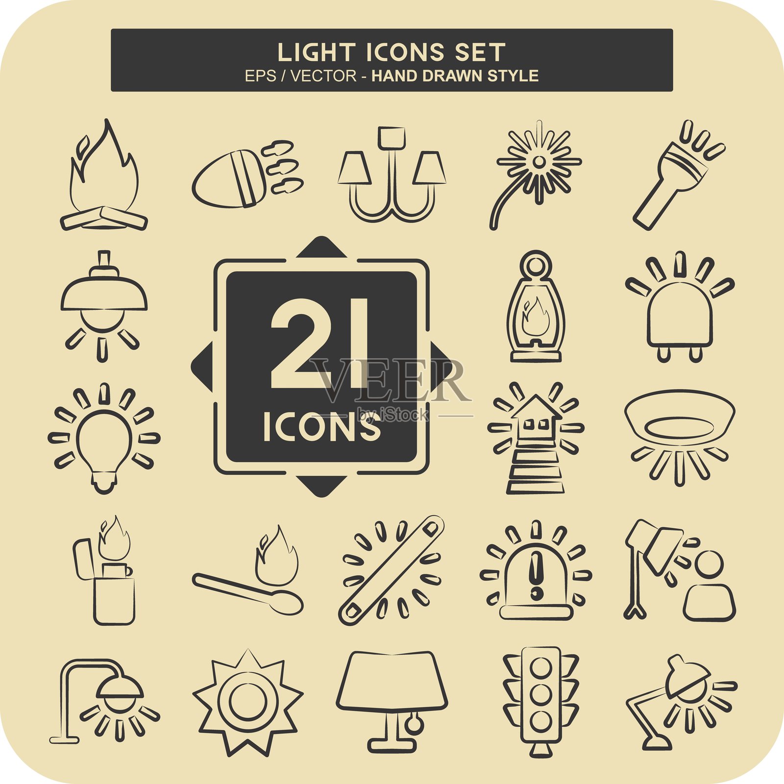 庆祝符号的图标集,手绘风格,可编辑设计插画图片素材