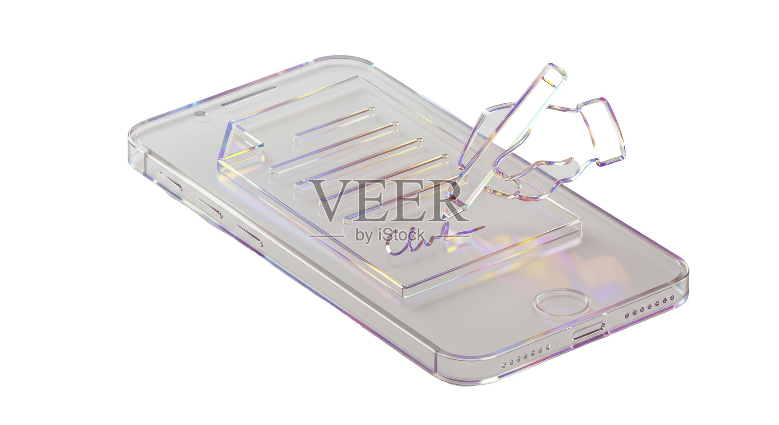 孤立的全息手在智能手机屏幕上签署文件照片摄影图片