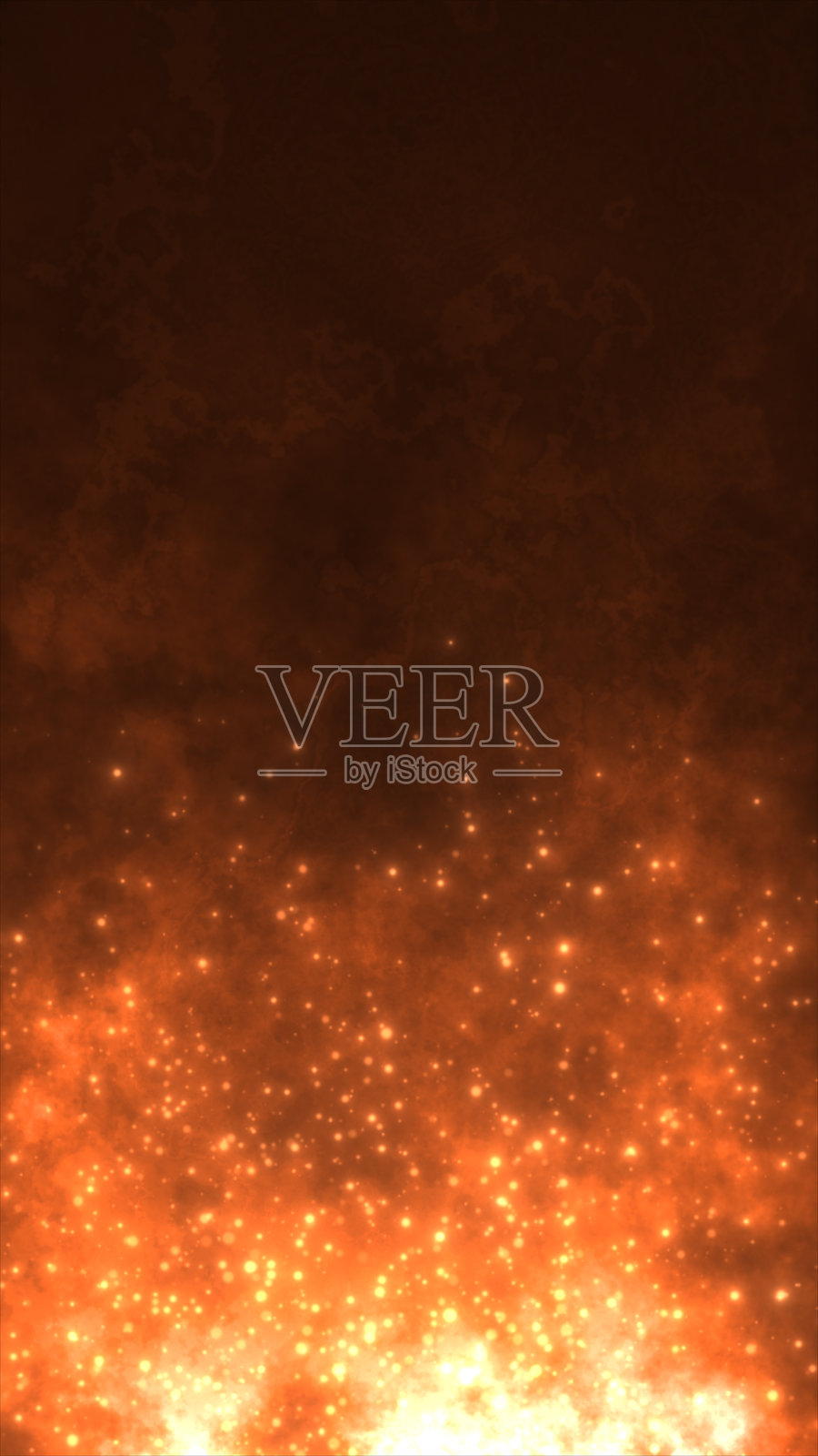 在烟雾弥漫的宇宙背景中,炽热的橙色粒子升起。照片摄影图片