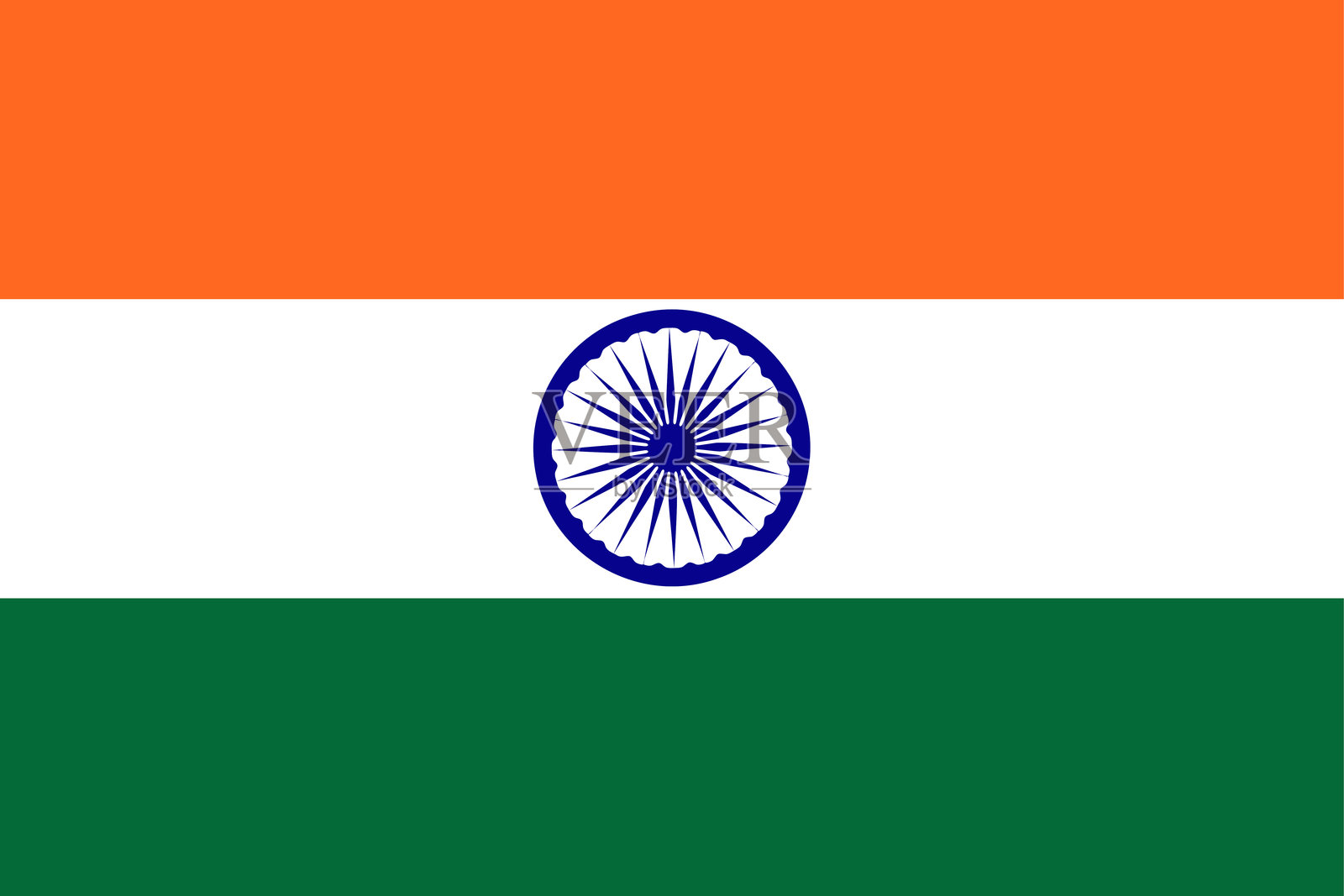 印度国旗的扁平插图,包含三色和阿育王轮。插画图片素材