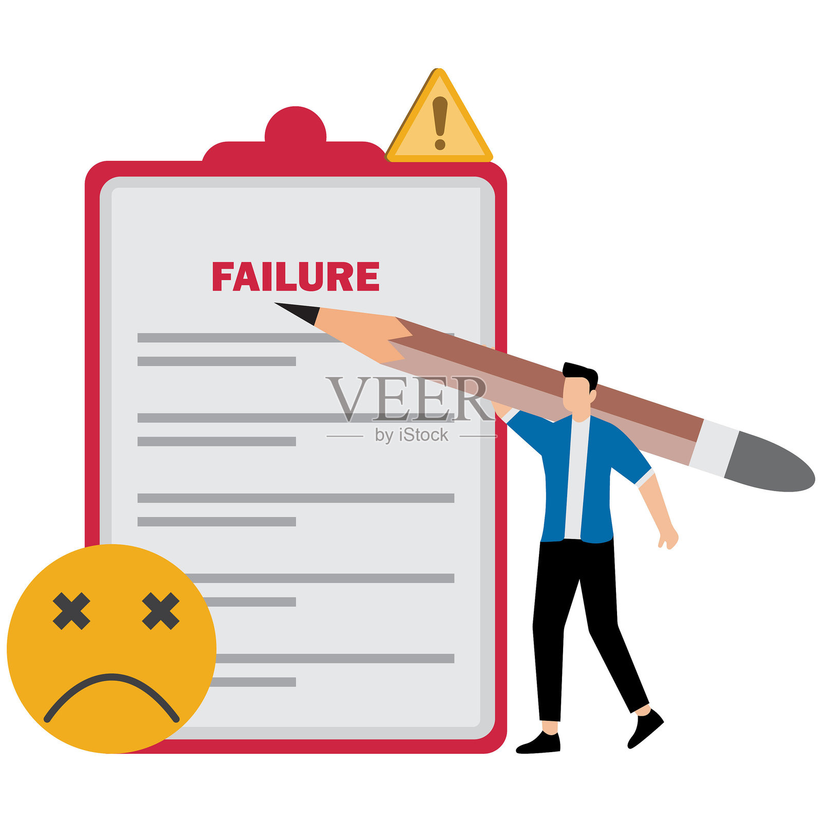 忧虑失败清单和业务下滑的伤心商人插画图片素材