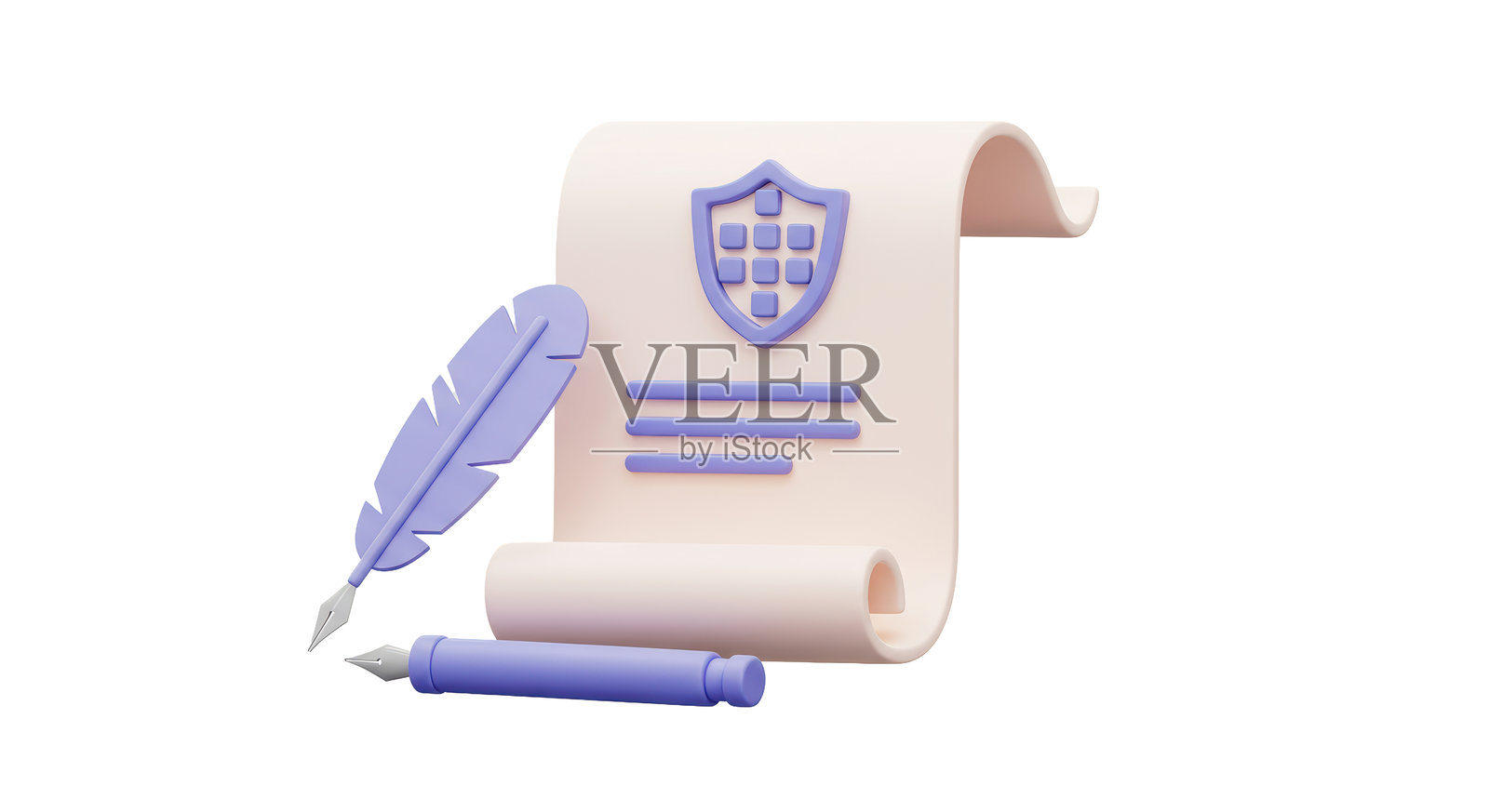 孤立的古董卷轴文件与羽毛笔照片摄影图片