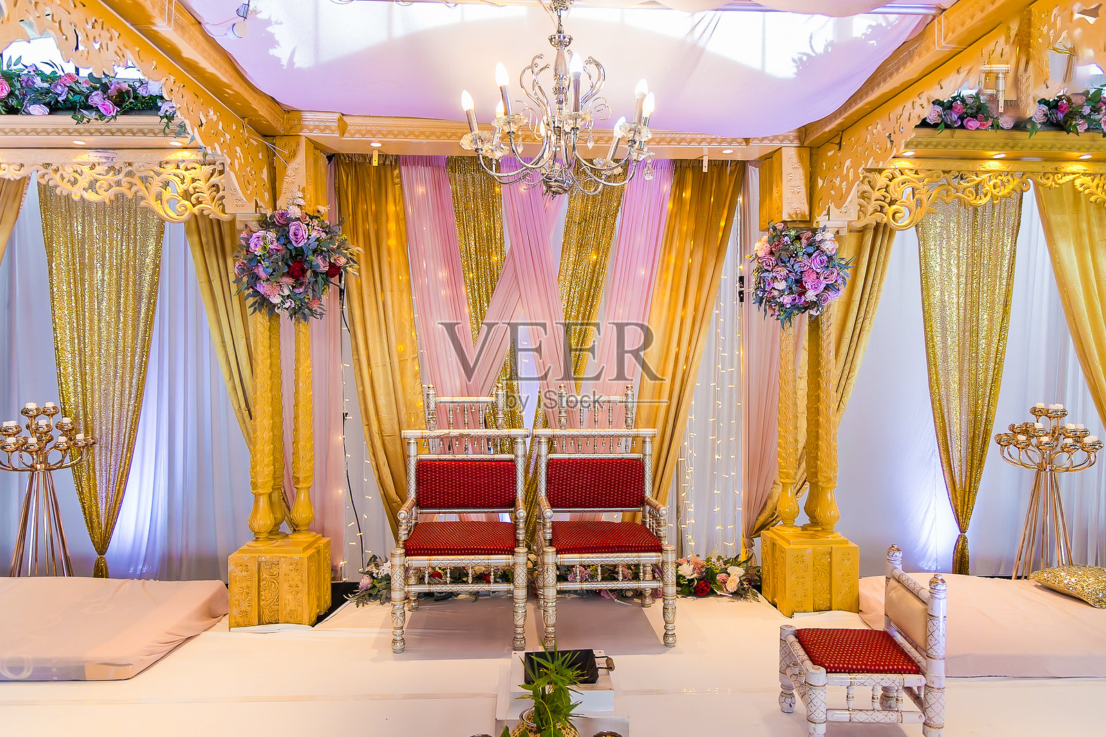 印度婚礼的室内装饰与布置照片摄影图片