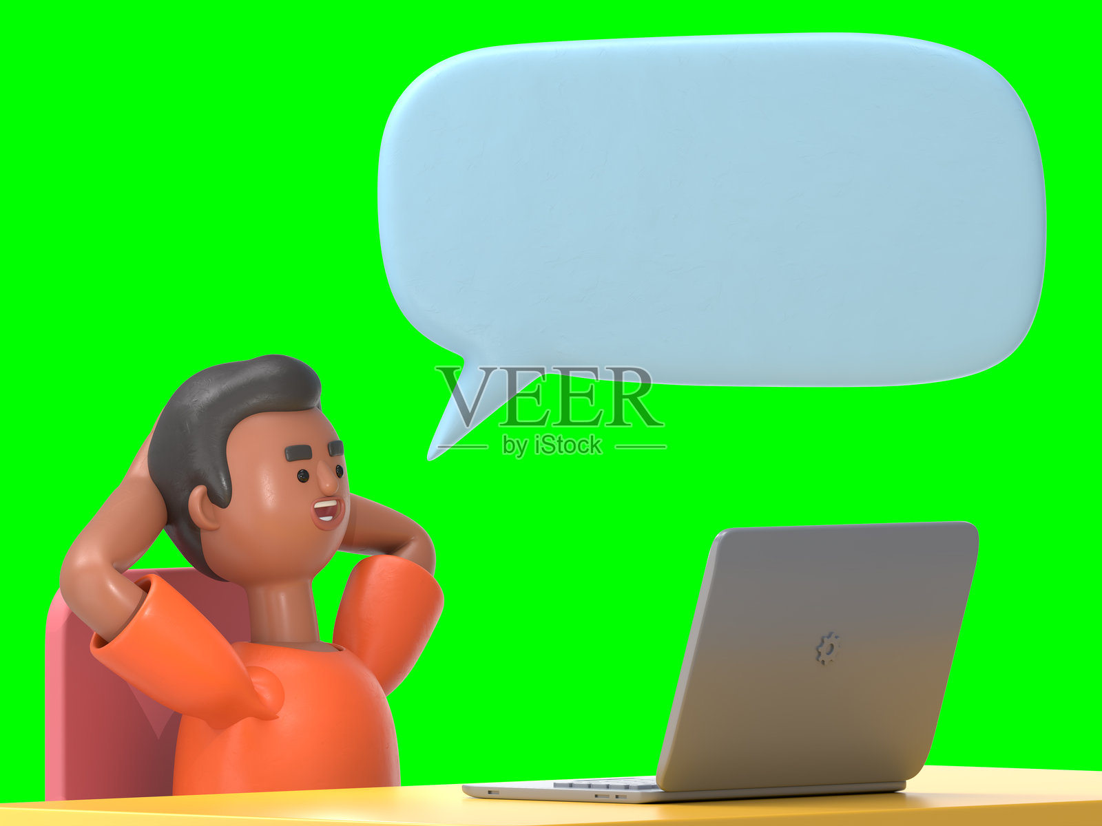 3D插图:英俊的非洲裔男性,商务员工在工作中感到无聊。绿色屏幕模型。3D渲染,适用于绿色屏幕的素材和剪辑路径。照片摄影图片