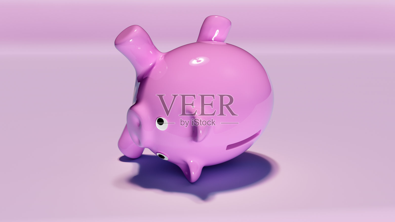 粉色猪储蓄罐倒下了照片摄影图片