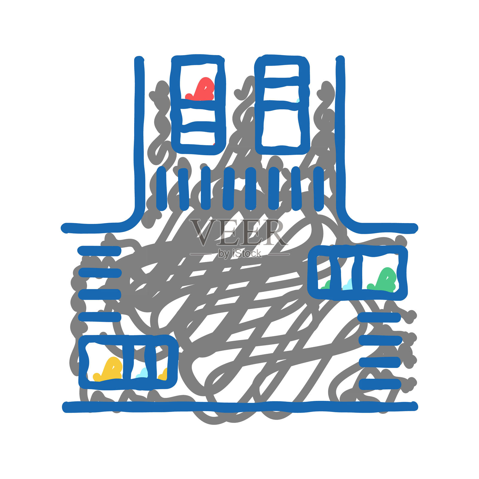 十字路口与汽车图标涂鸦插图插画图片素材