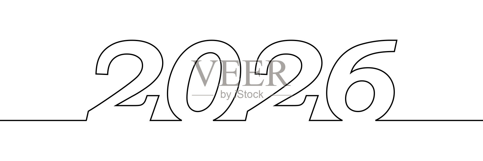 一个简单的连续线条画,描绘数字2026,象征着即将到来的新年和新的开始。极简风格的2026轮廓插图,非常适合未来活动或新年主题。插画图片素材
