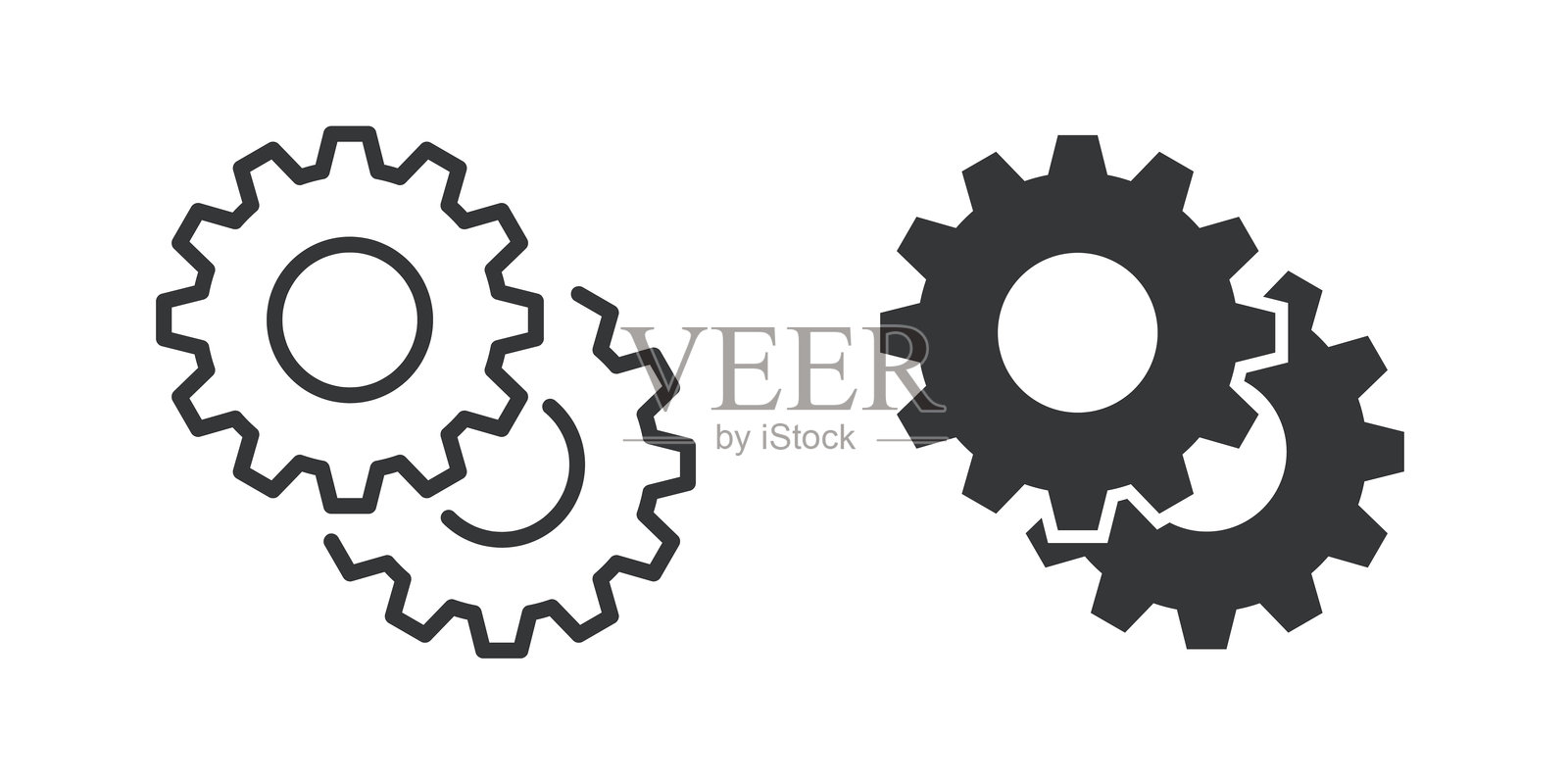 齿轮薄线和实心图标。可编辑的线条和完美的像素,独立于透明背景。插画图片素材