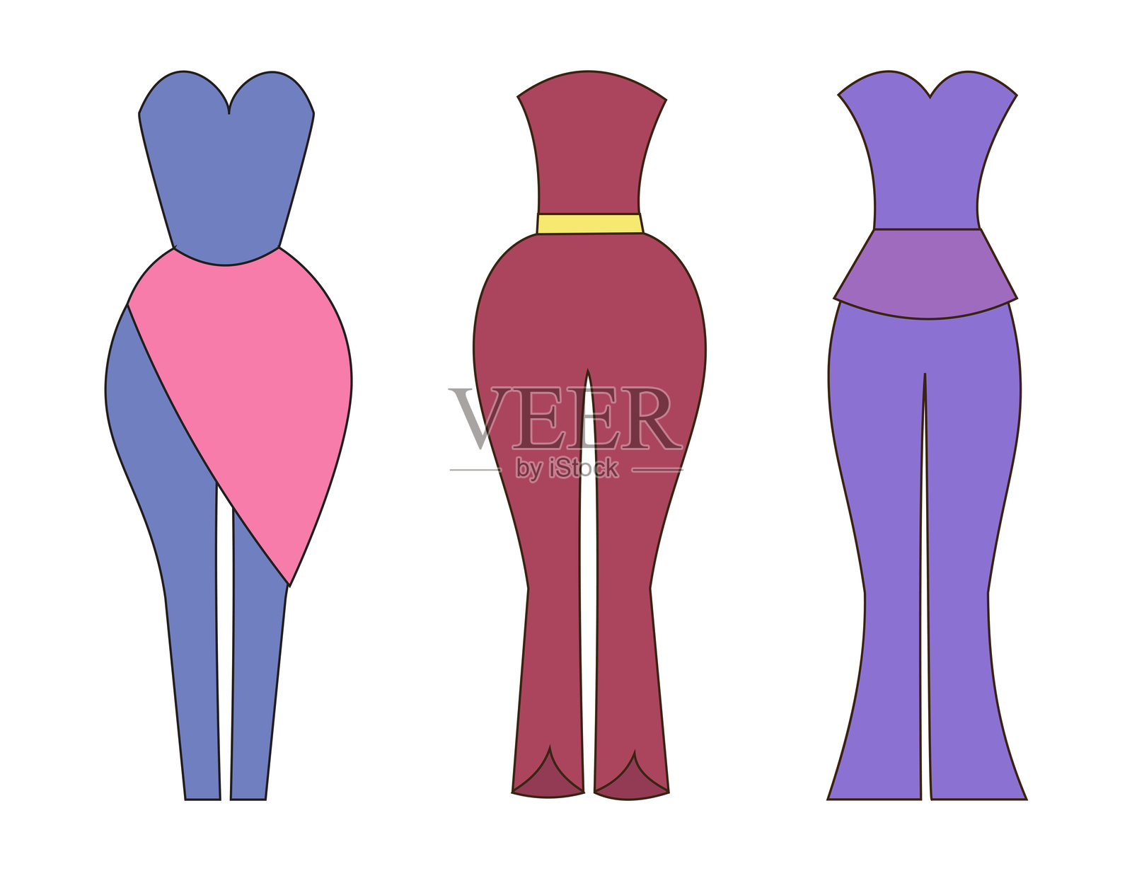 色彩丰富的现代连体衣,具有独特的轮廓。插画图片素材