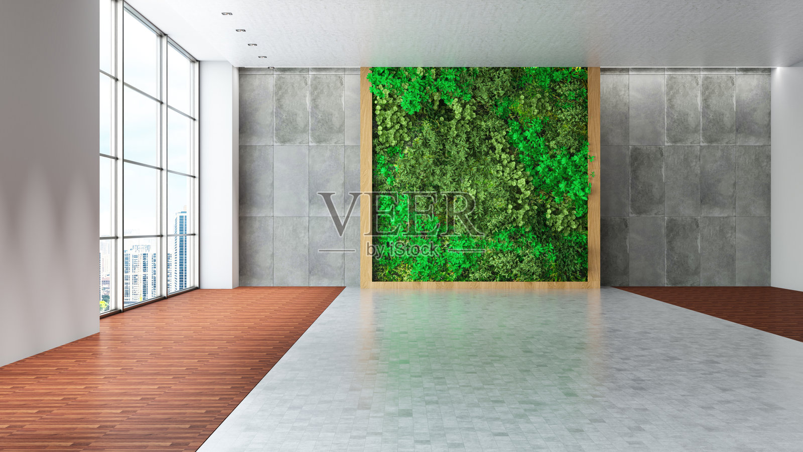 现代室内空间与垂直绿植墙照片摄影图片
