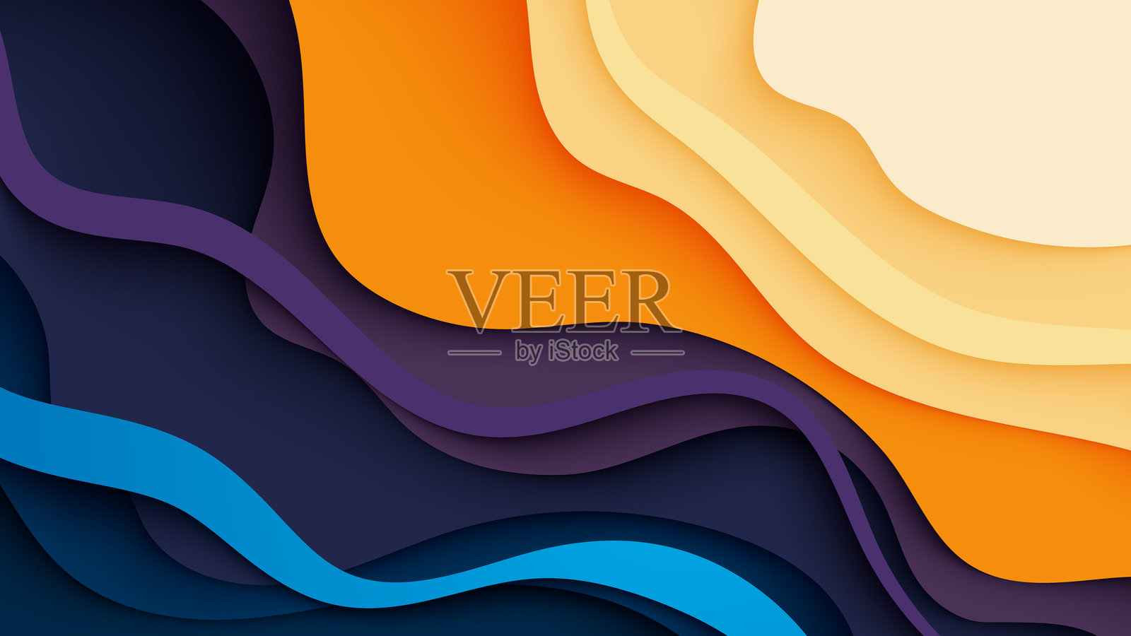 色彩丰富的抽象纸切背景,具有温暖和冷静色调的平滑波浪层次插画图片素材