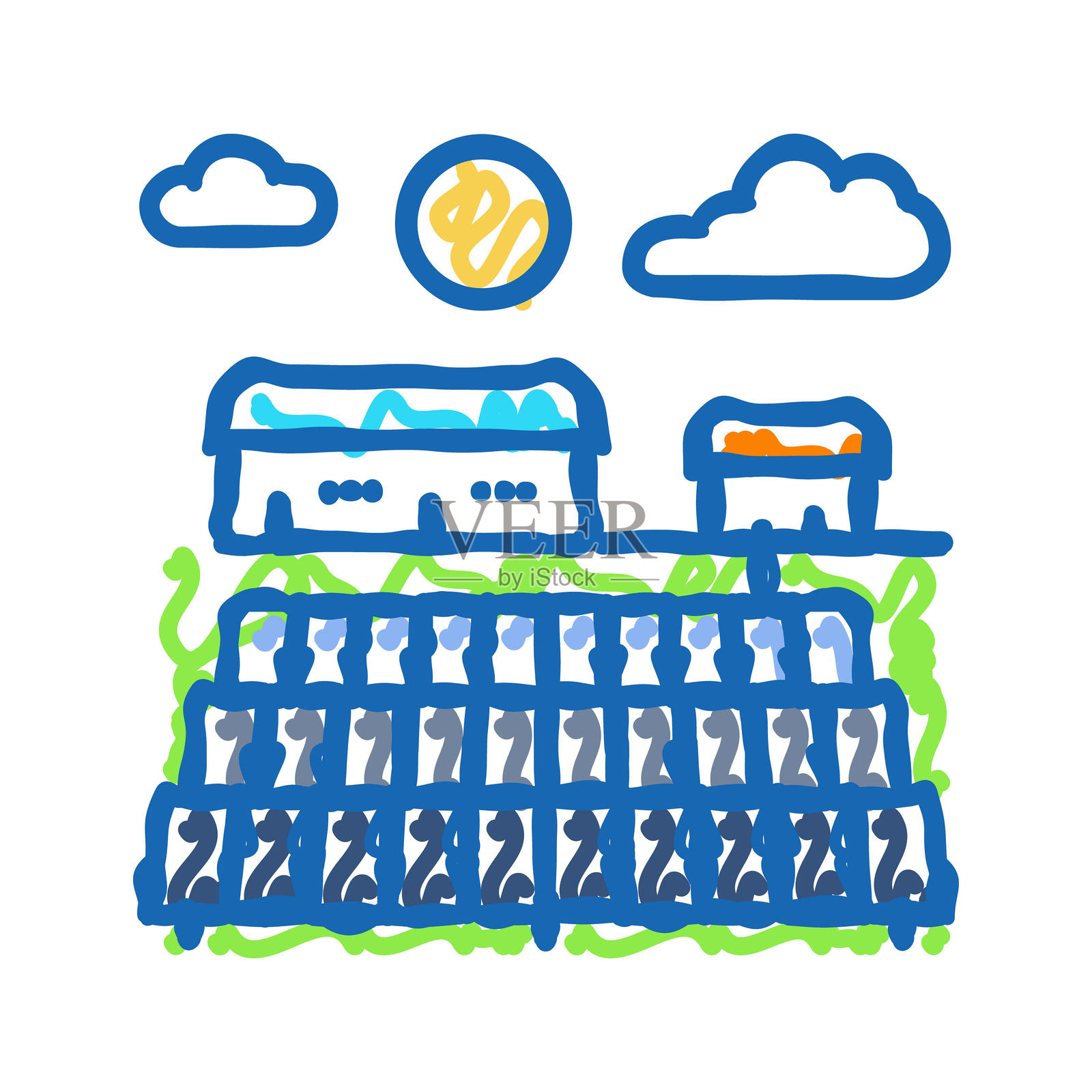 电厂太阳能电池板图标涂鸦插图插画图片素材