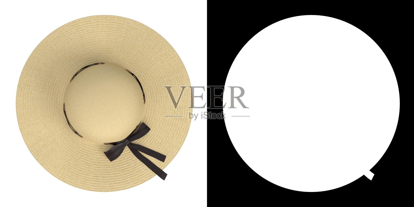 带有丝带和蝴蝶结的草帽照片摄影图片