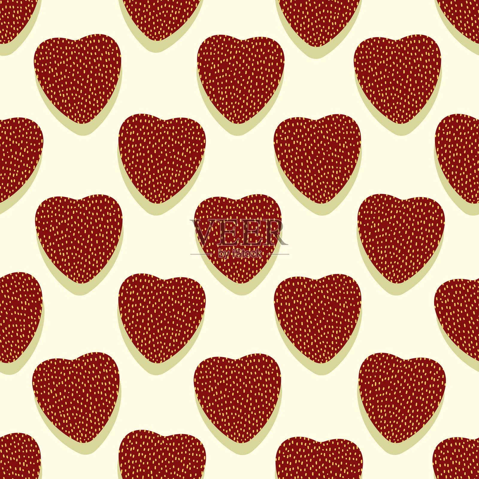 小红心在白色背景上独立。可爱的无缝图案。矢量简单平面图形插图。纹理。插画图片素材