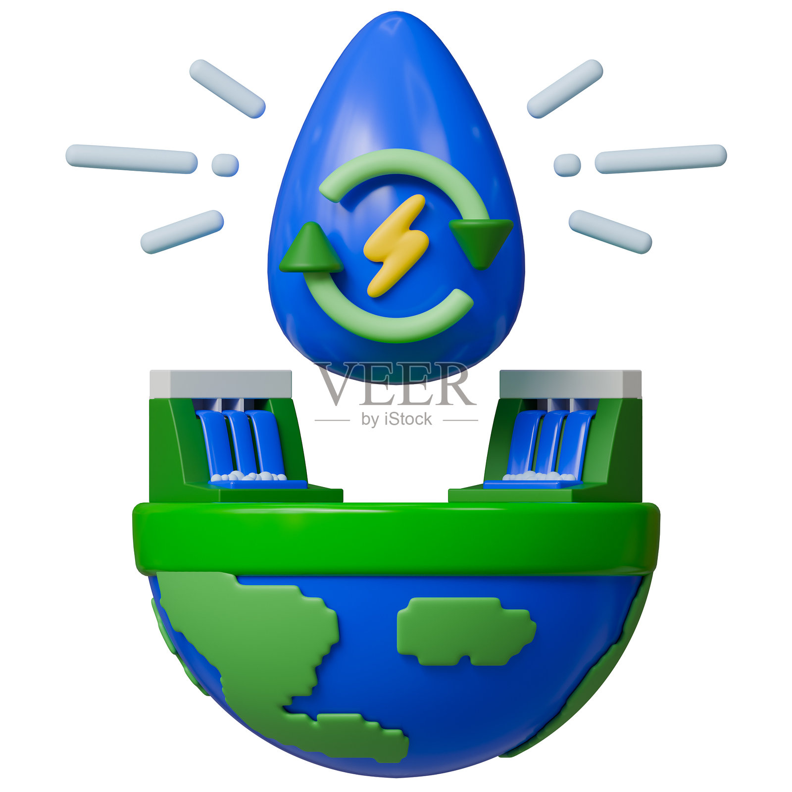 水电大坝3D图标。照片摄影图片