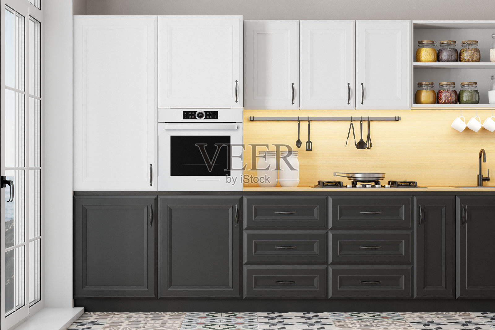 现代斯堪的纳维亚开放式厨房照片摄影图片