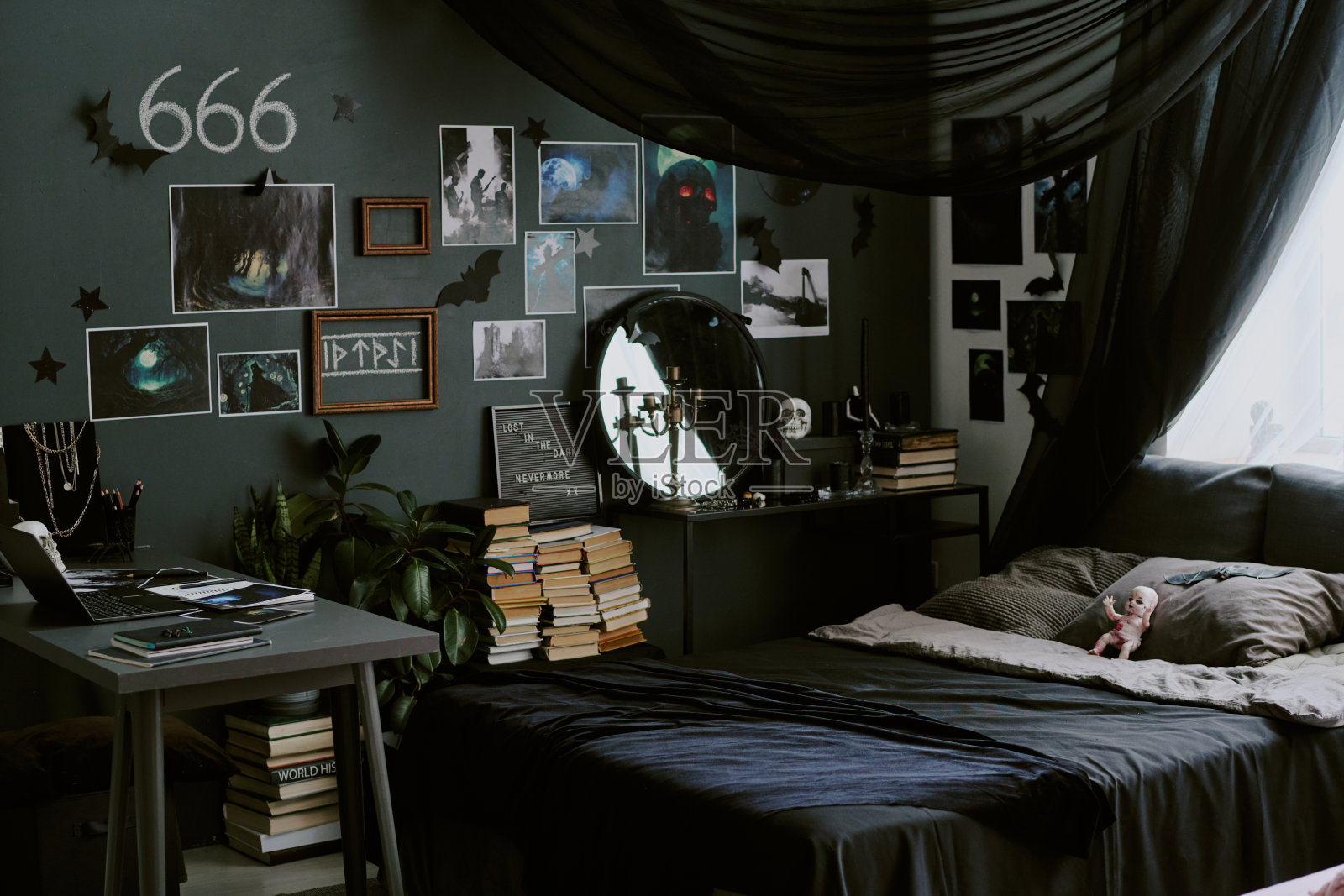 哥特风格青少年卧室照片摄影图片