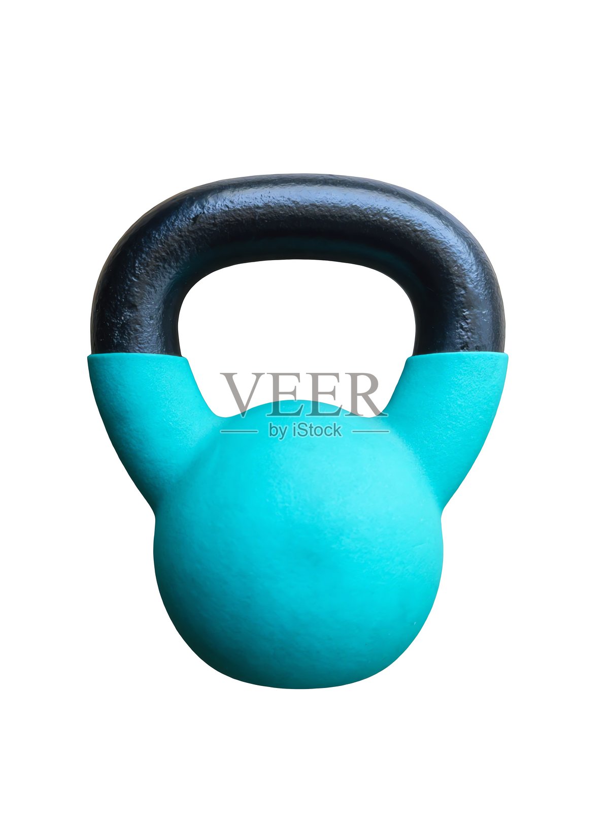 力量训练的运动器材,蓝色壶铃在透明白色背景上孤立展示照片摄影图片