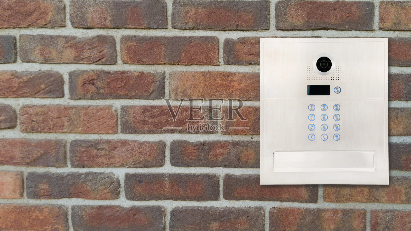 现代砖墙上的对讲机面板照片摄影图片