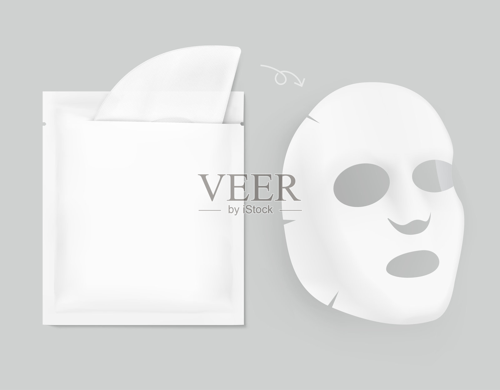 面部上下美容面膜和小袋子样品展示。插画图片素材