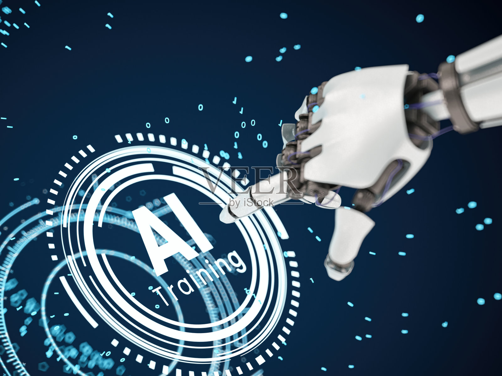 人工智能训练界面与机器人手部互动照片摄影图片