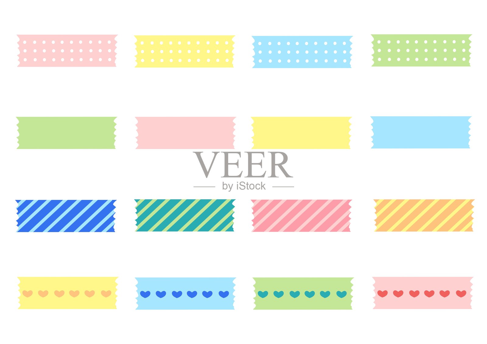 手绘插图集在胶带上插画图片素材