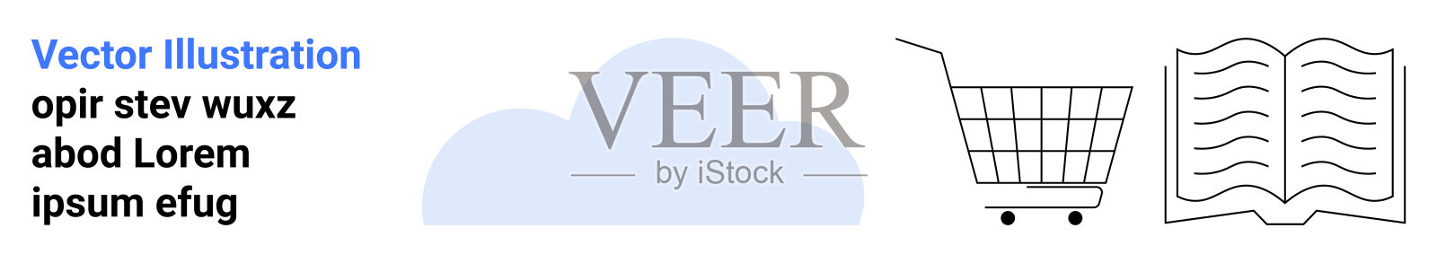 云计算概念,购物车和打开的书本代表在线购物和电子学习插画图片素材