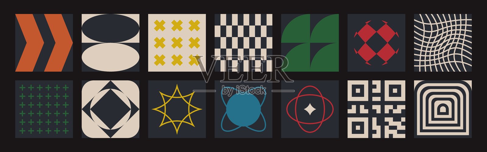 抽象几何形状。粗犷主义的造型,时尚的Y2K标志。插画图片素材