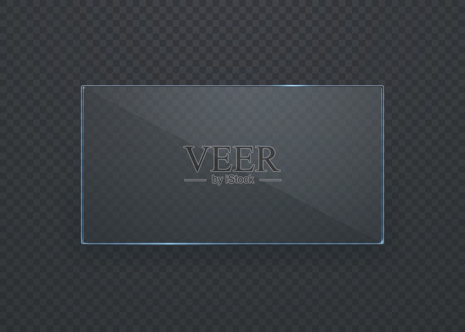 由平面透明玻璃制成的逼真横幅。黑色背景上的玻璃或镜子。透明玻璃展示柜或窗户。矢量3D插图。插画图片素材