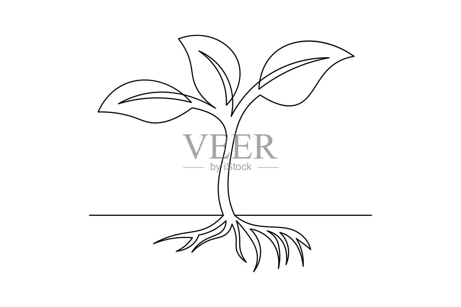 极简主义单线植物画作,优雅的植物艺术,适合自然灵感设计。矢量图。插画图片素材