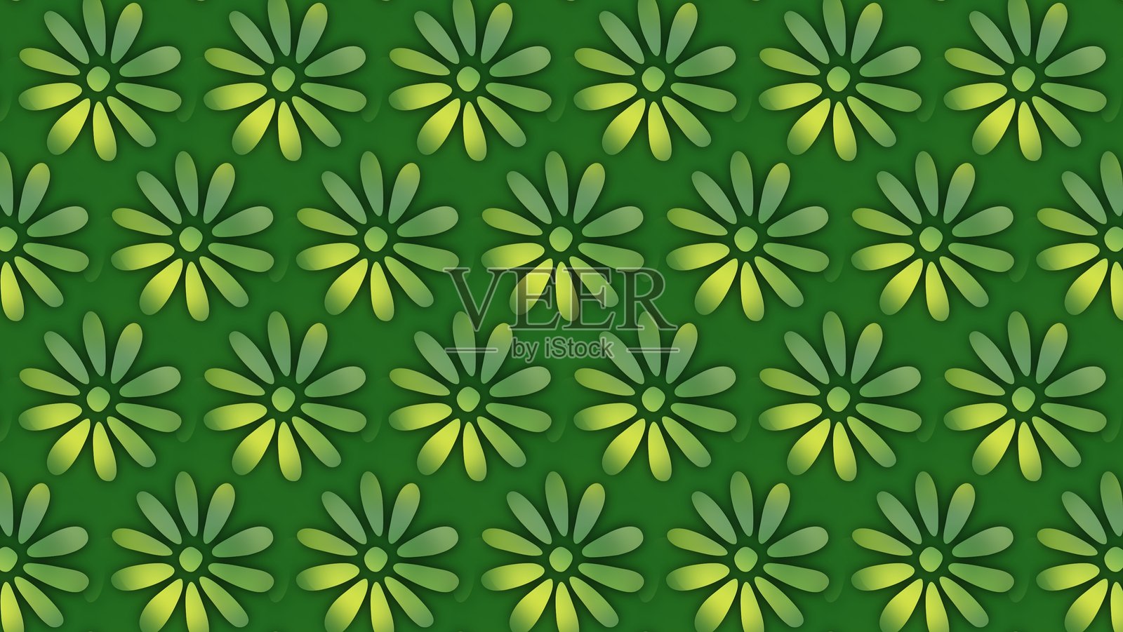 绿色背景上重复的花卉图案插图插画图片素材