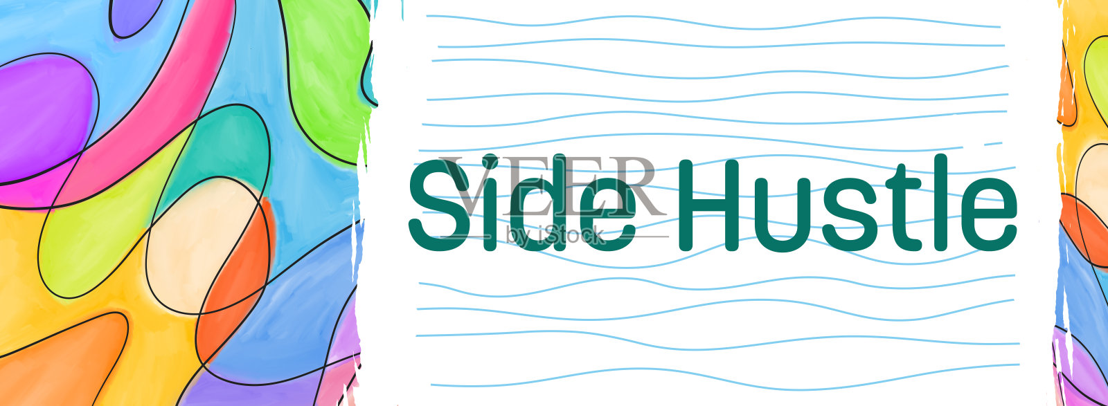 副业 彩色绘画背景 双面 横向文本插画图片素材