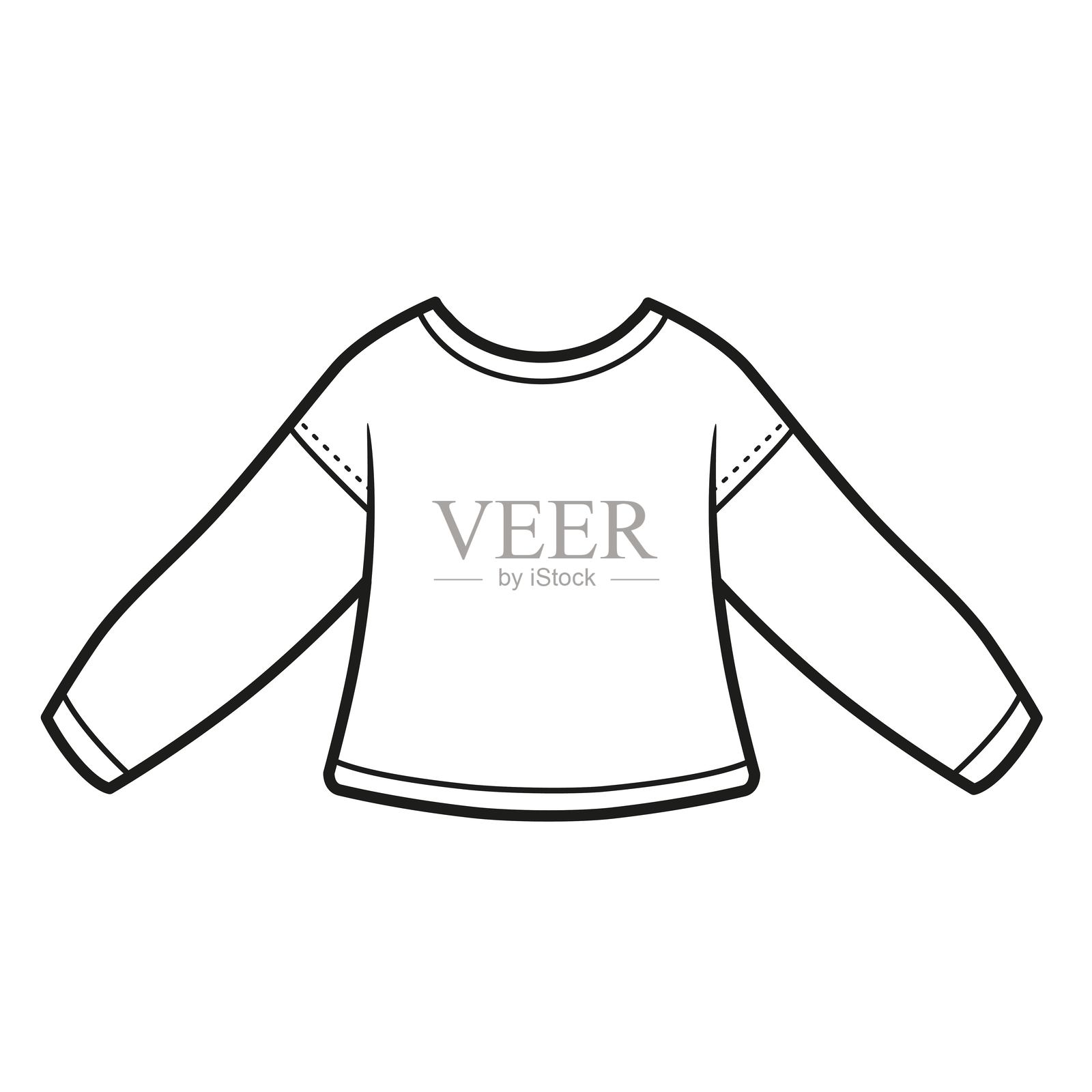 白色背景上的基本长袖运动T恤轮廓供着色使用插画图片素材